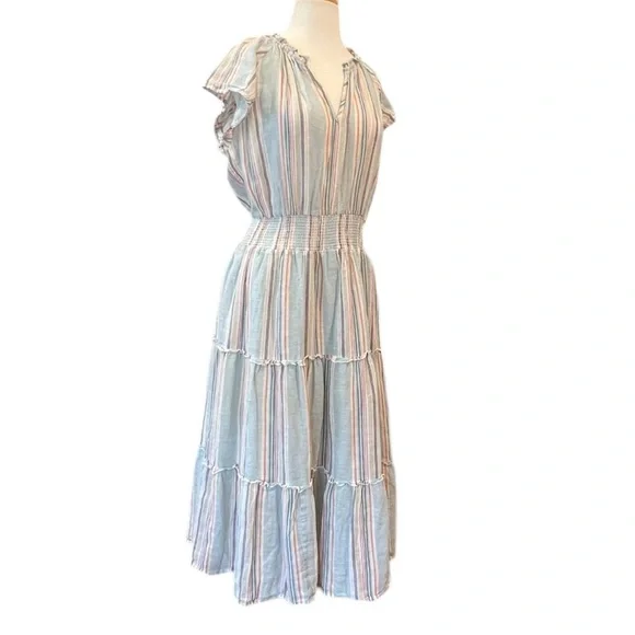 Rails Amellia Sag Harbour Tiered Striped Short Sleeve Midi Dress Large - Picture 2 of 8